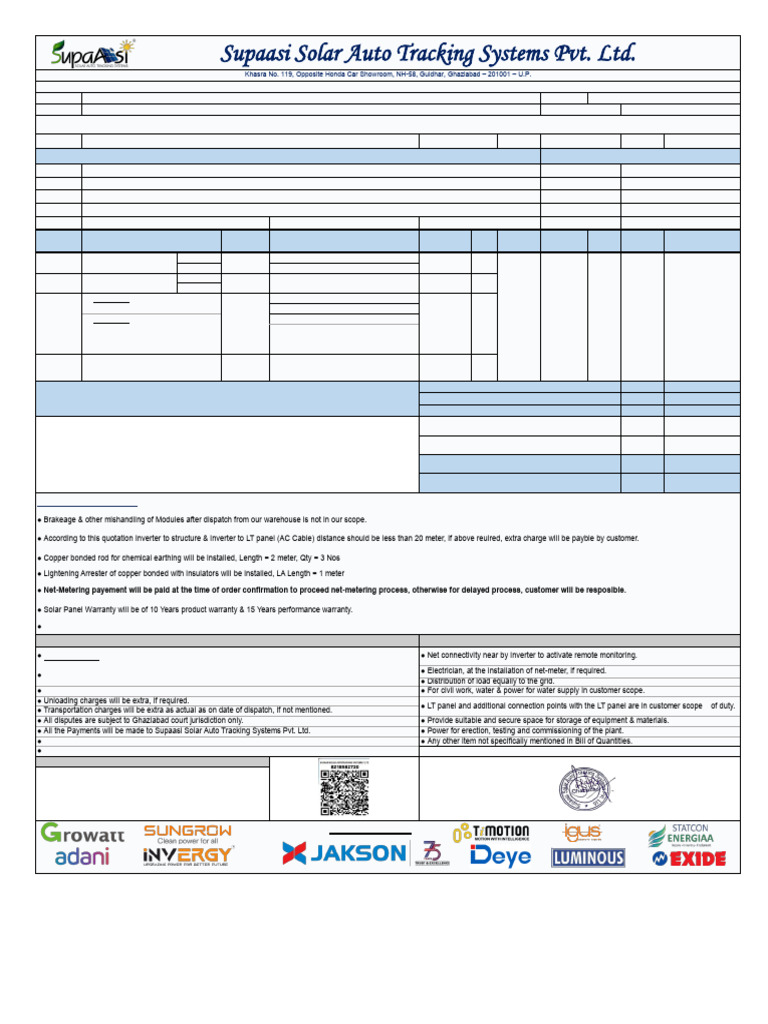 Solar Installation Quotation for 100 KW System | PDF | Solar Panel ...