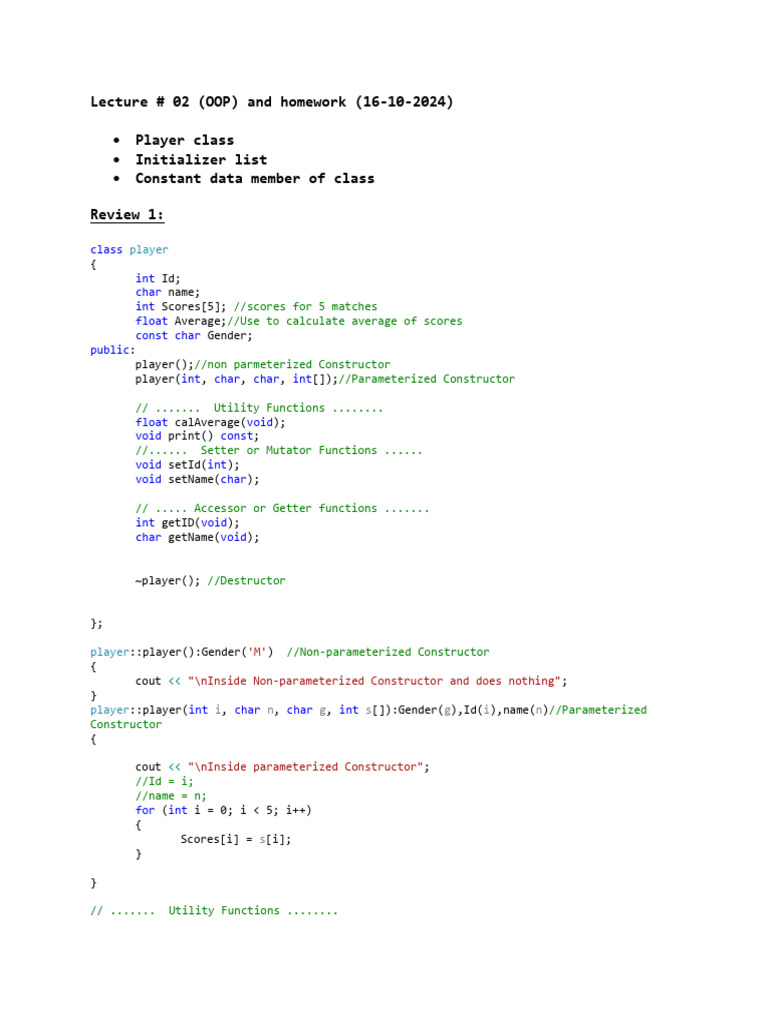 OOP Player Class Implementation Guide | PDF | Object (Computer Science ...