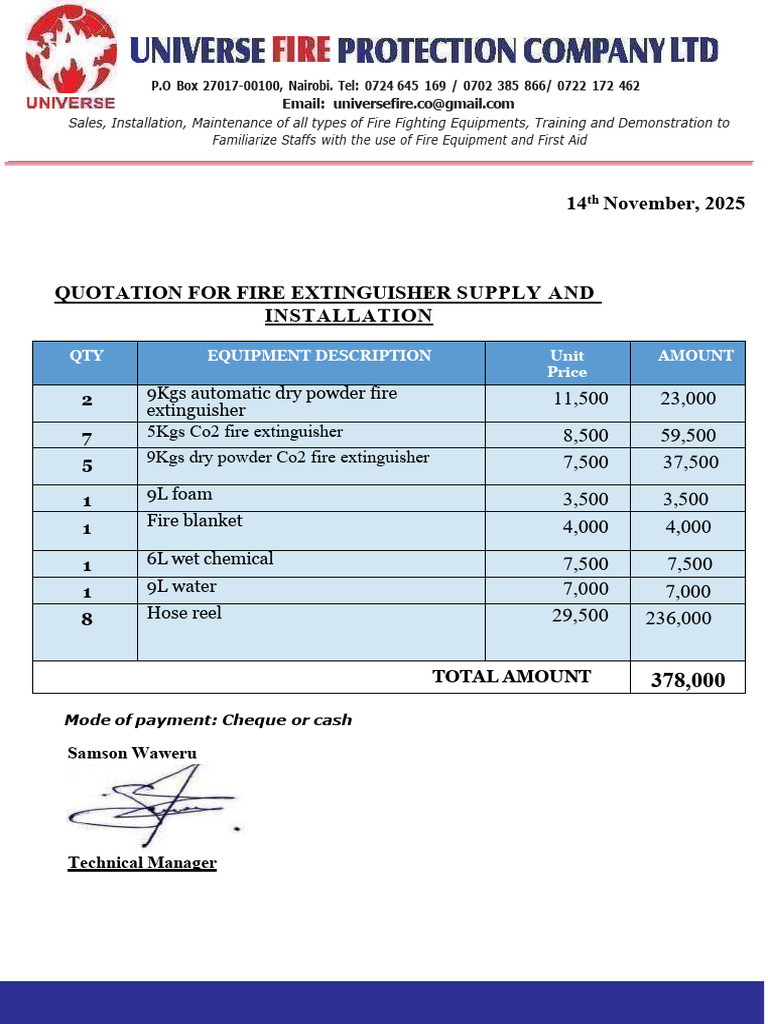 Fire Extinguisher Supply Quotation | PDF
