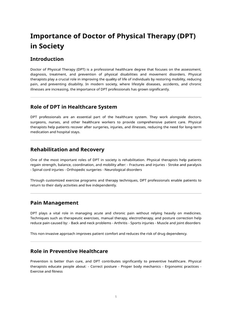 Importance of DPT in Society | PDF | Physical Therapy | Health Care