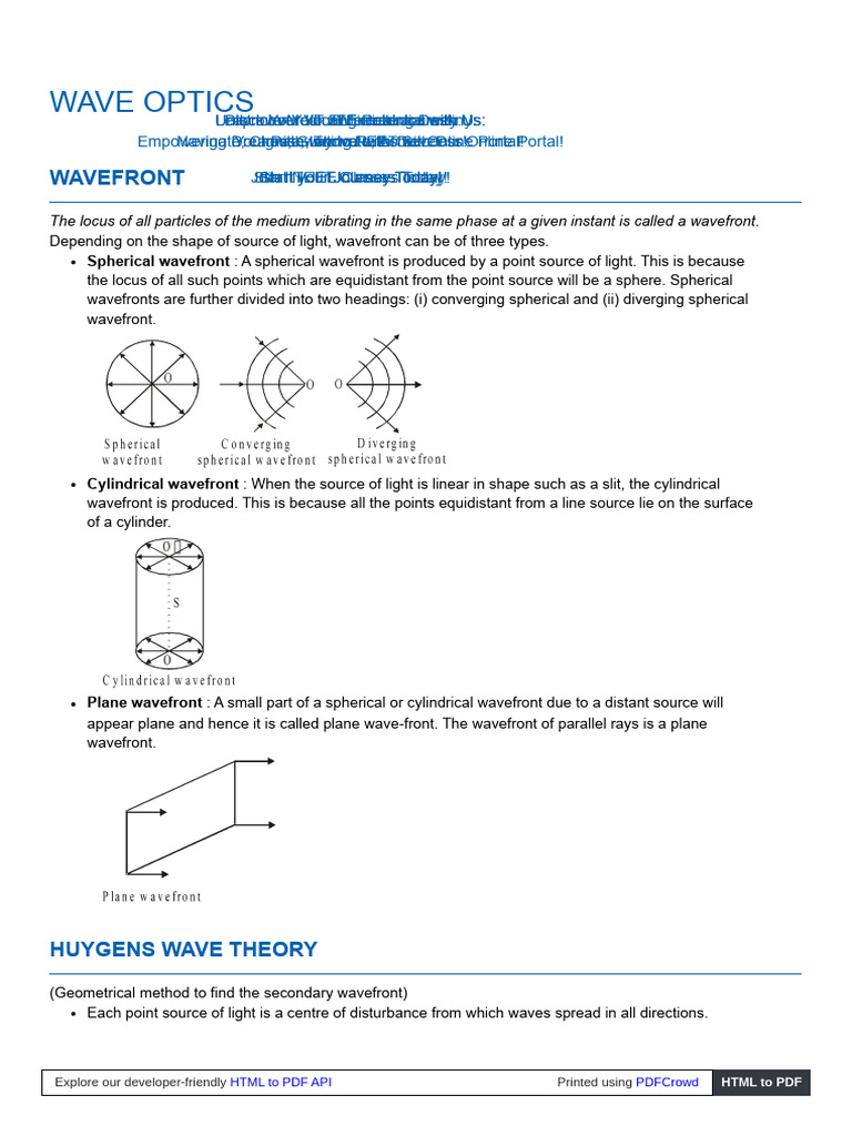 Wave Optics: Huygens Principle Explained | PDF