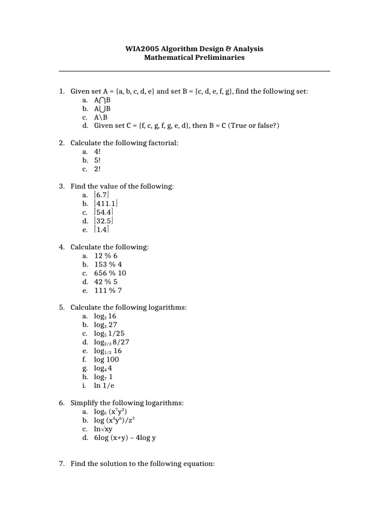 Set Theory and Logarithm Calculations | PDF