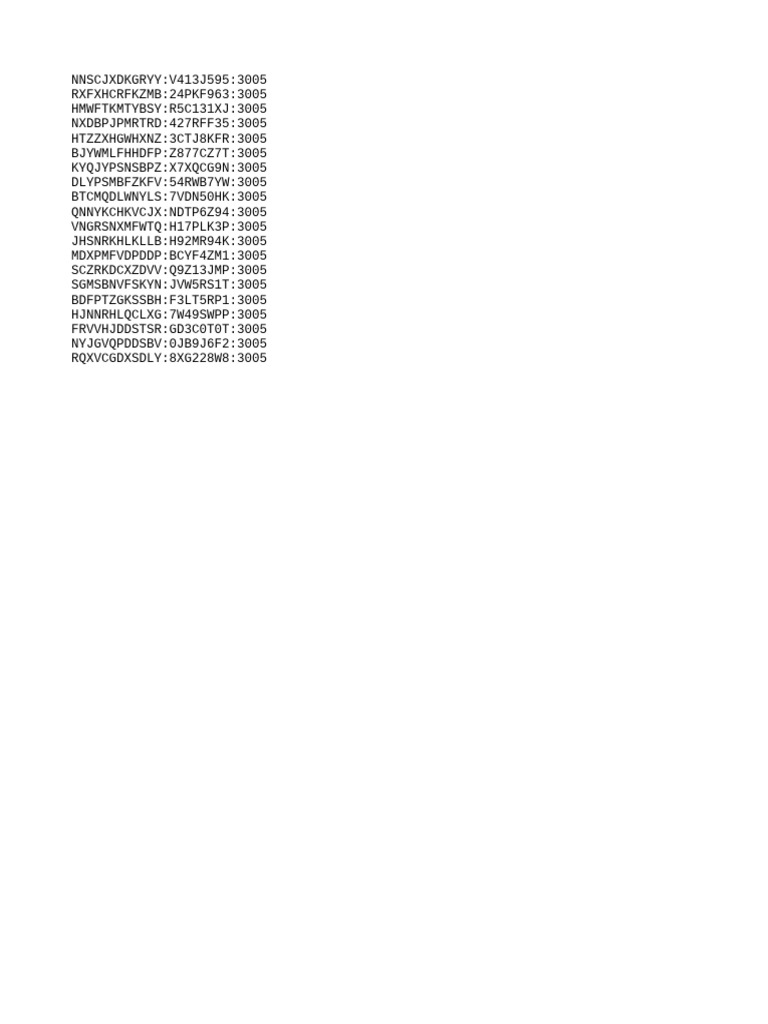 Unique Code List for Reference 3005 | PDF