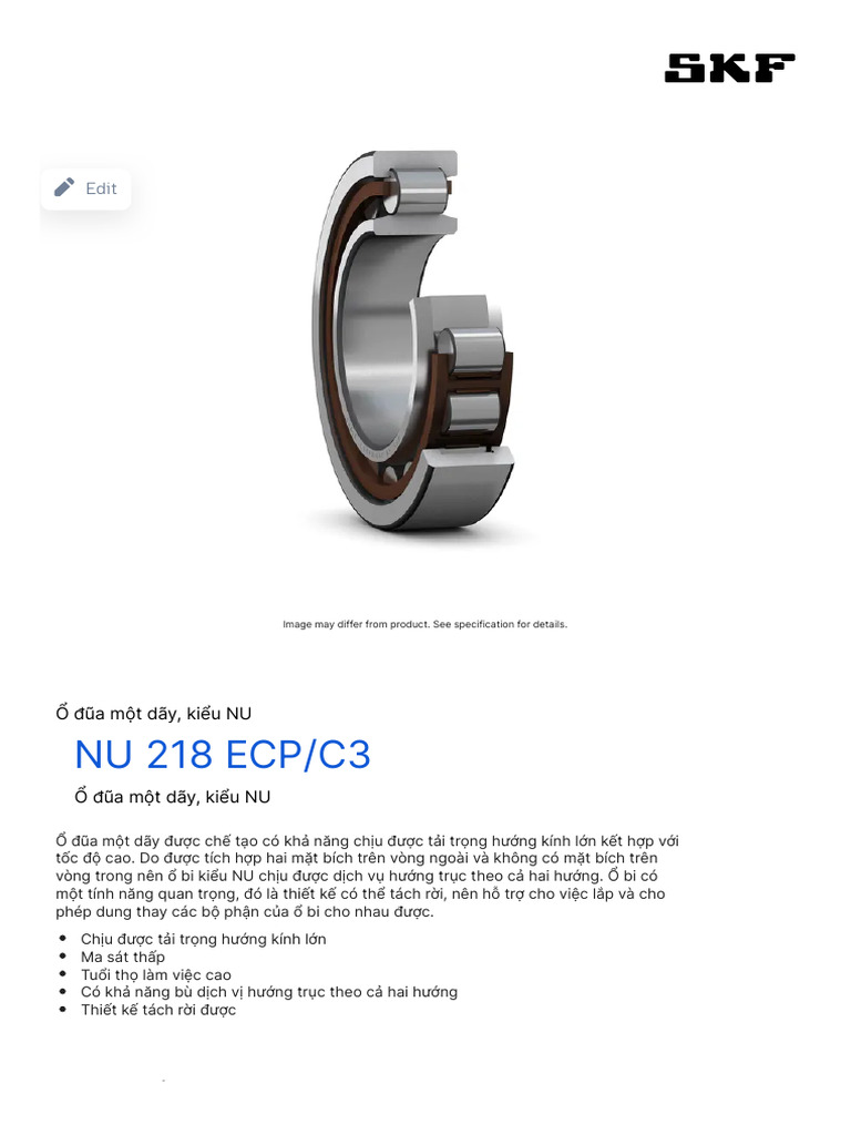 NU 218 ECP:C3 - Ổ Đũa Đỡ - SKF | PDF