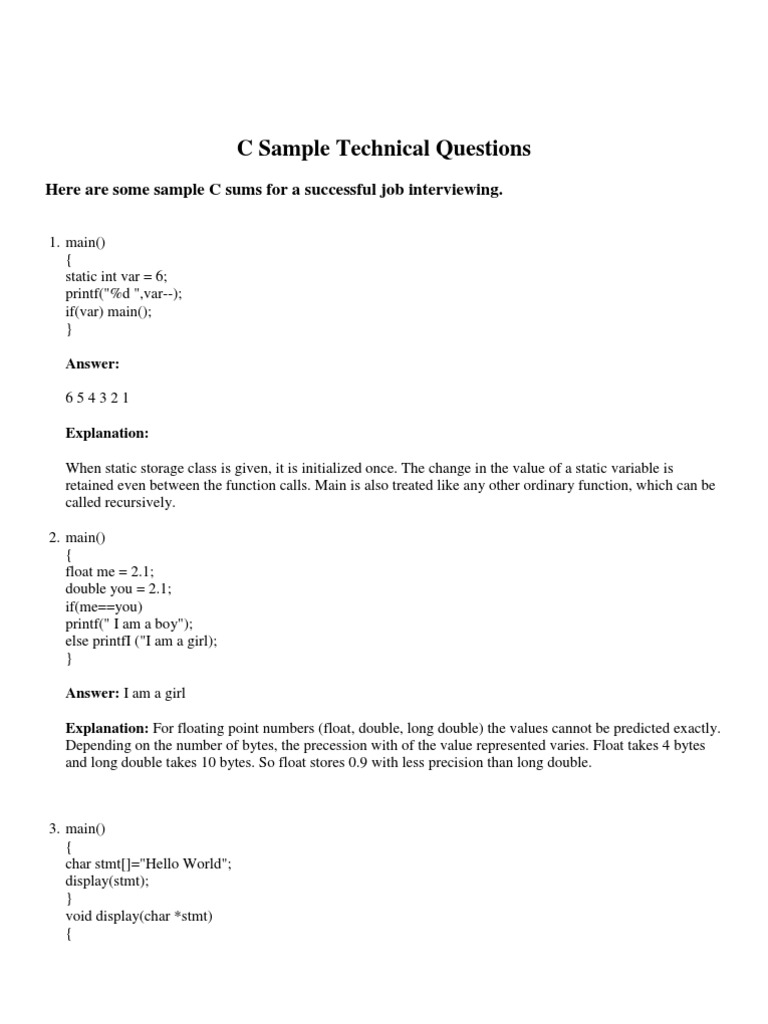 C Programming Interview Questions | PDF