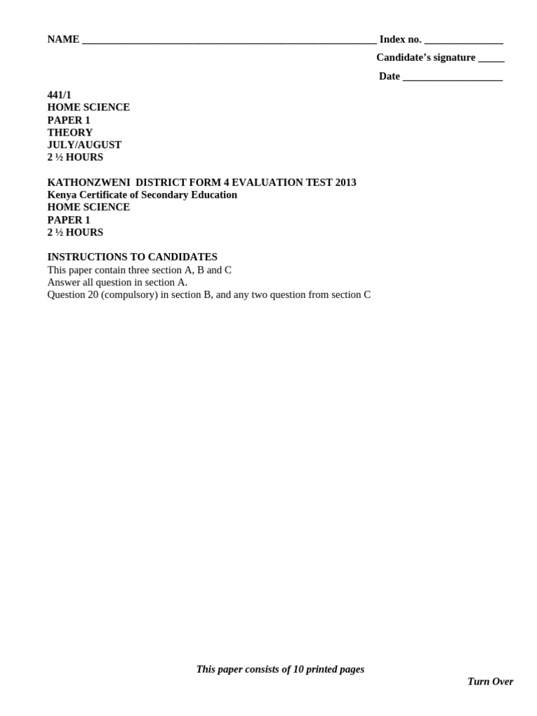 Home Science Evaluation Test 2013 | PDF | Seam (Sewing) | Sewing