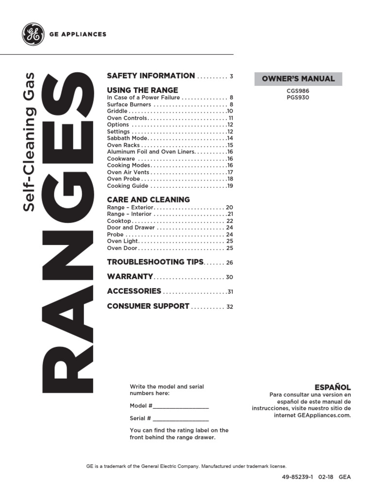 GE Range Manual | PDF | Oven