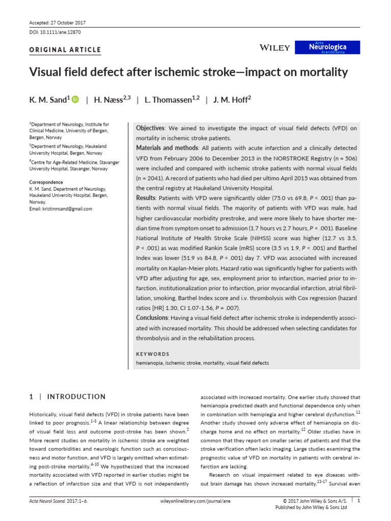 Visual Field Defects and Stroke Mortality | PDF | Stroke | Clinical ...