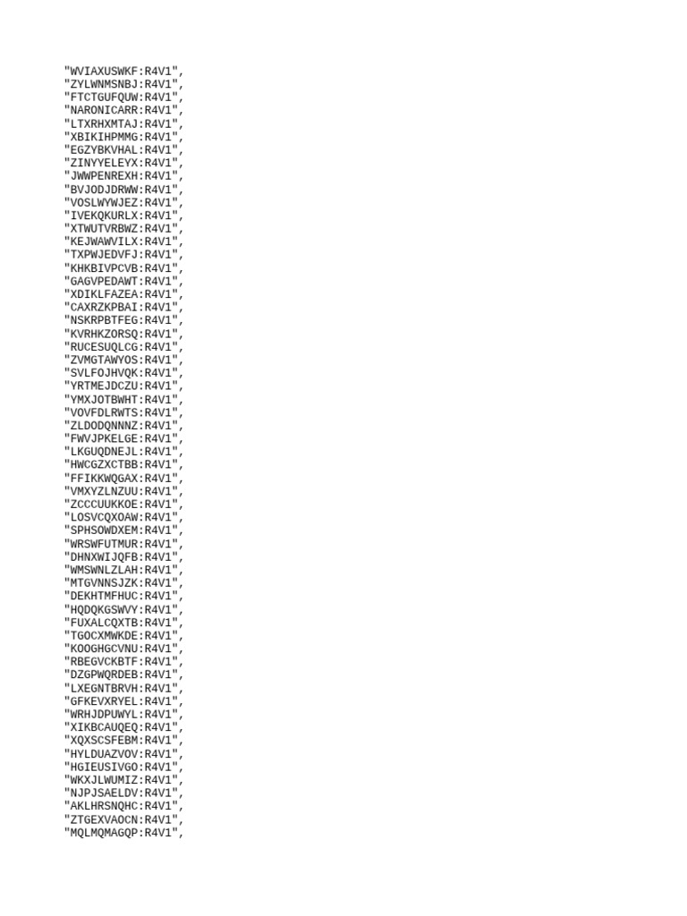 Unique Code List for R4V1 | PDF