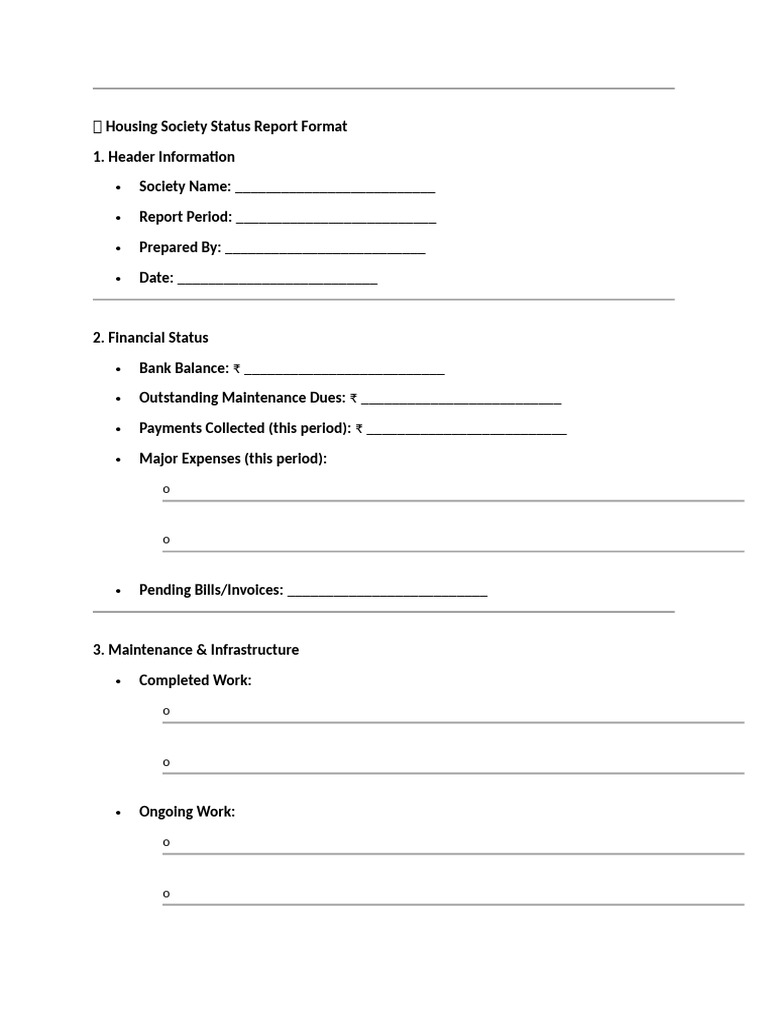 Housing Society Status Report Template | PDF