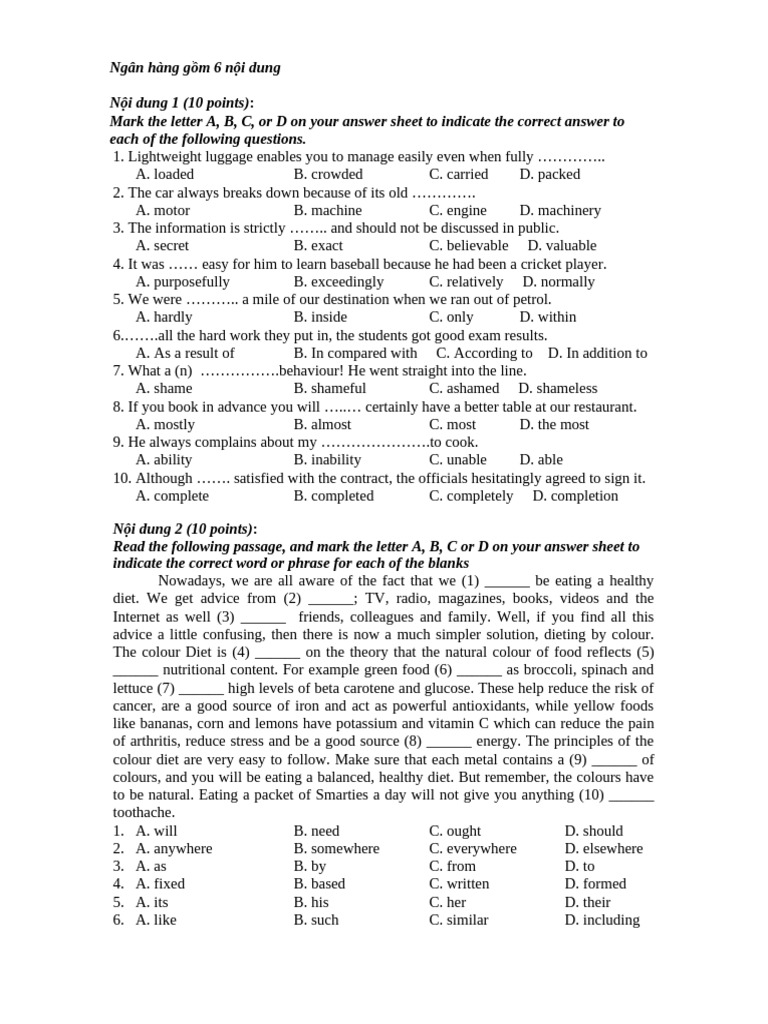 English Language Proficiency Test Questions | PDF | Fat | Cholesterol