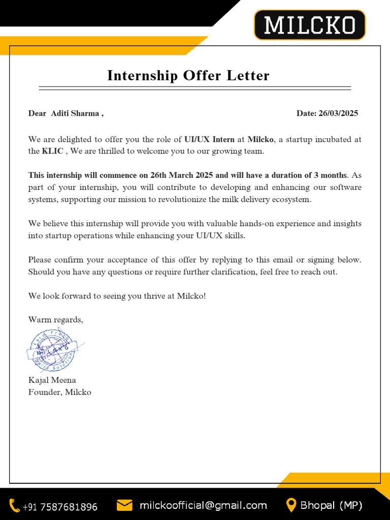 Milcko UI-UX Offer Letter | PDF