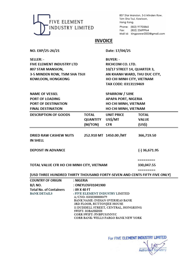 Oneylosf01041900 - Inv & PL | PDF