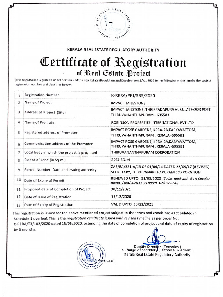 RERA Certificate - Tower A | PDF