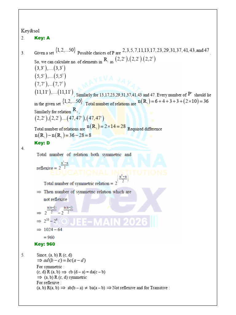 Apex Jeemain 2026 Maths Pt-17 Assignment Part-I Key&Sol | PDF ...