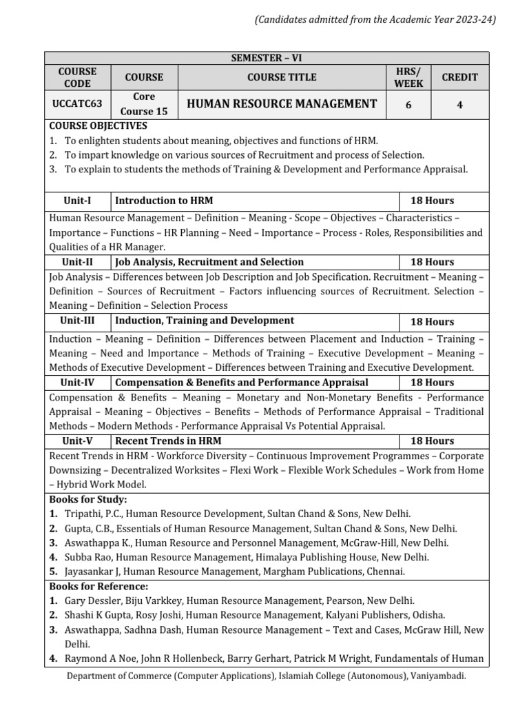 Human Resource Management Course Syllabus | PDF | Human Resource ...