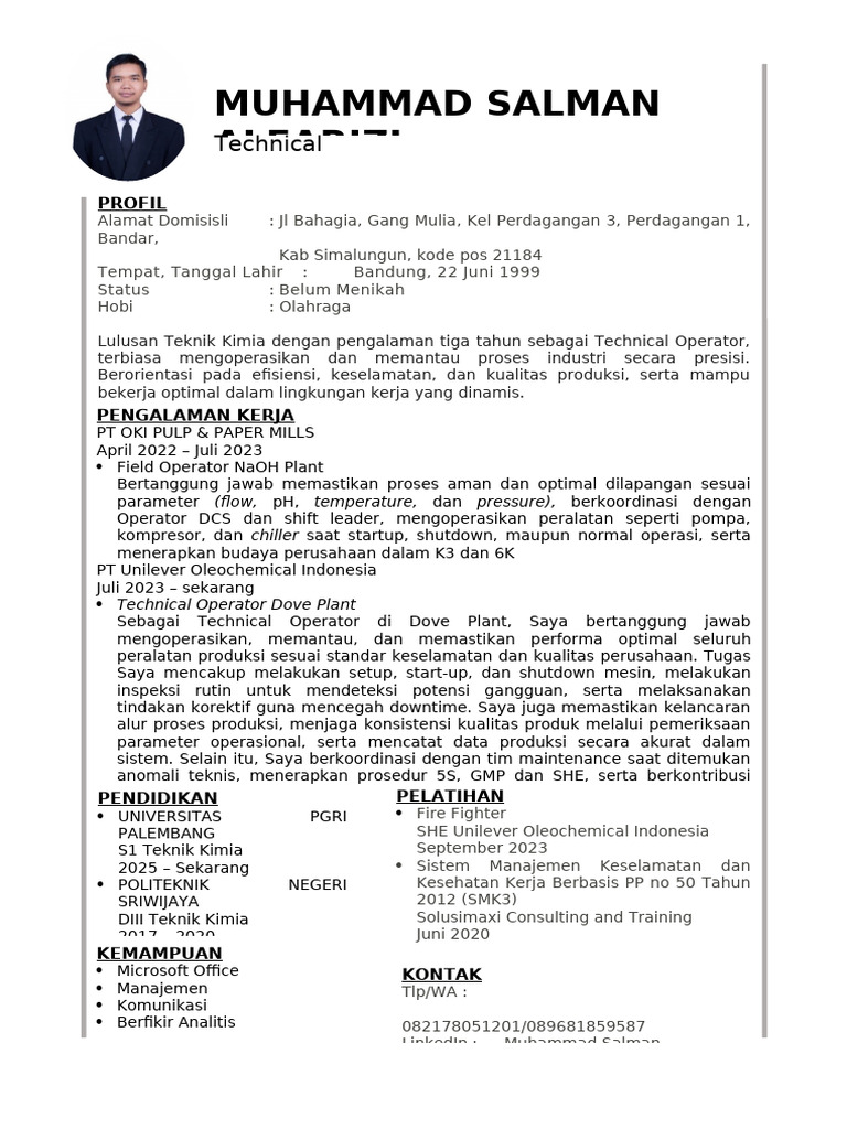 Profil Muhammad Salman: Technical Operator | PDF