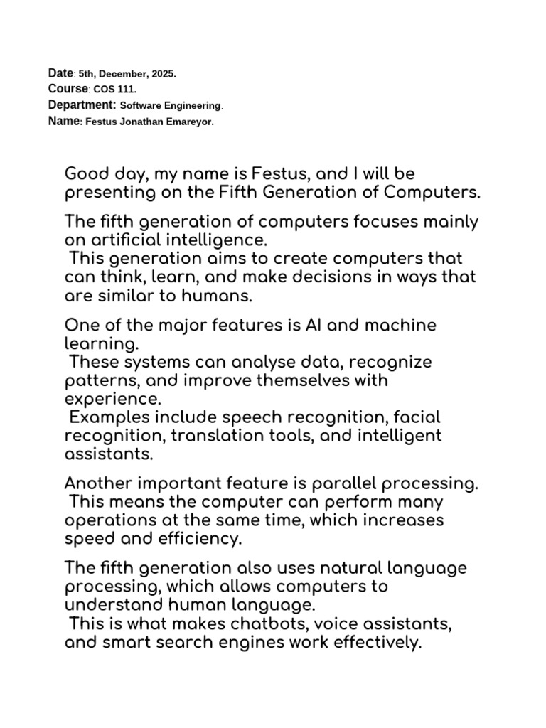 Fifth Generation Computers Overview | PDF