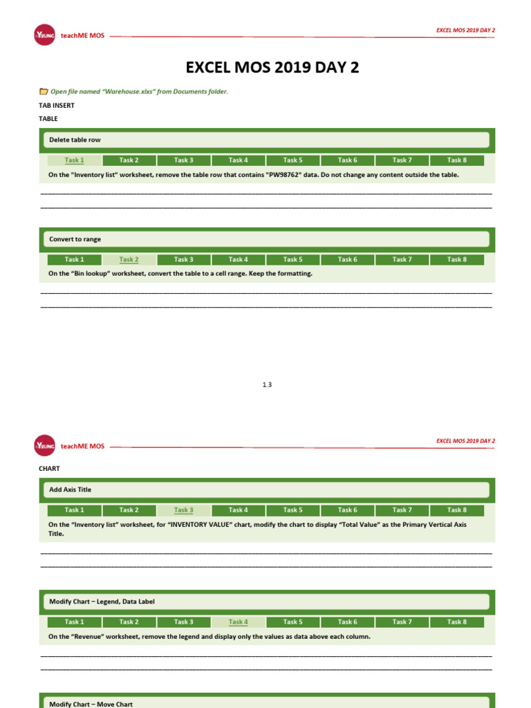 Excel MOS 2019 Day 2 Tasks Guide | PDF | Microsoft Excel | Hyperlink