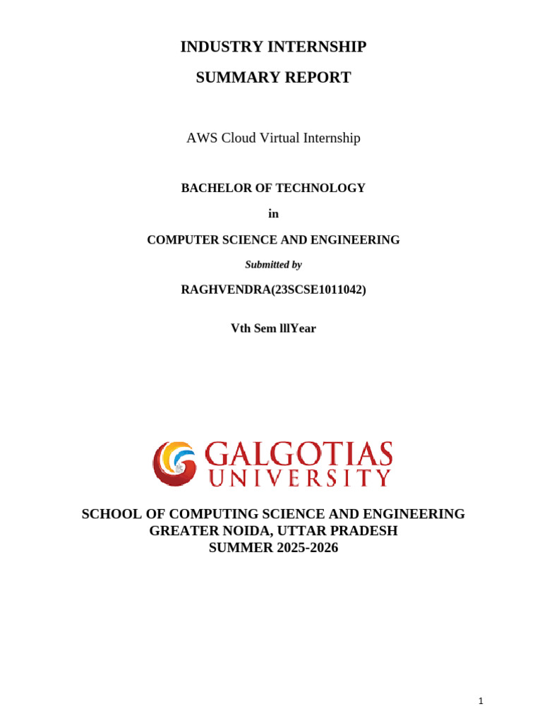 Internship Report Format 2025-2026 | PDF | Cloud Computing | Amazon Web ...