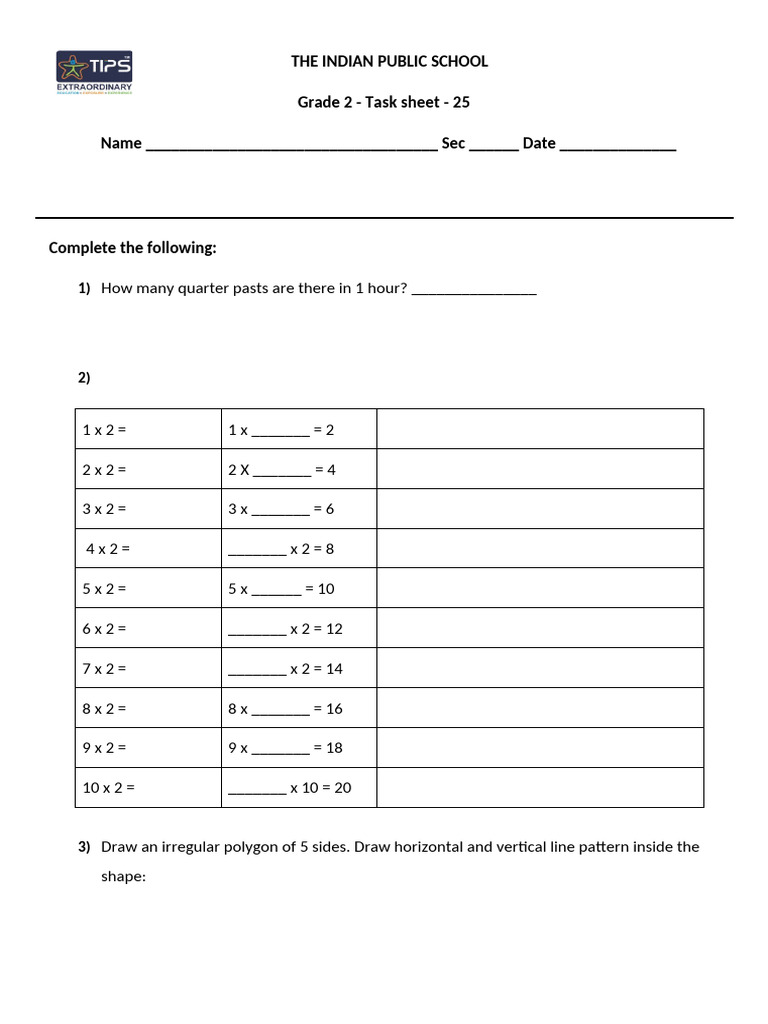 Grade 2 Math Task Sheet | PDF