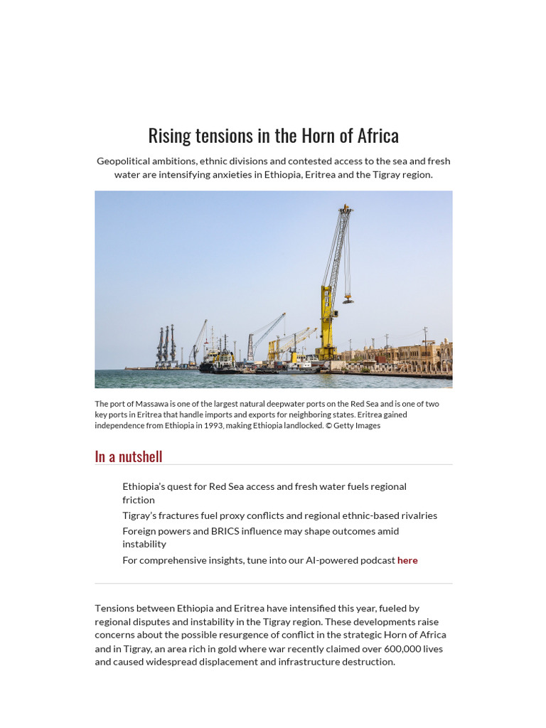 Horn of Africa Tensions: Ethiopia-Eritrea Conflict | PDF | Ethiopia ...