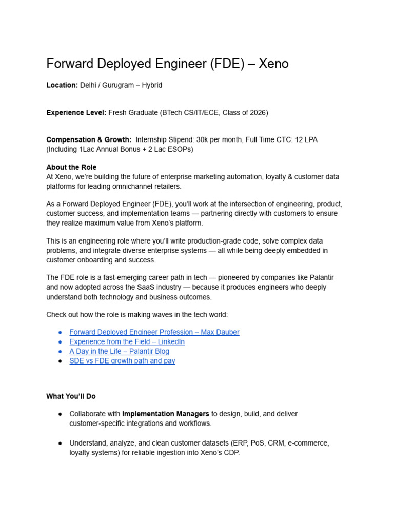Forward Deployed Engineer Role at Xeno | PDF | Information Technology ...