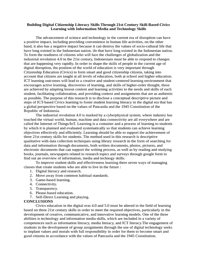 Digital Citizenship Skills in Civics Education | PDF | Internet Of ...