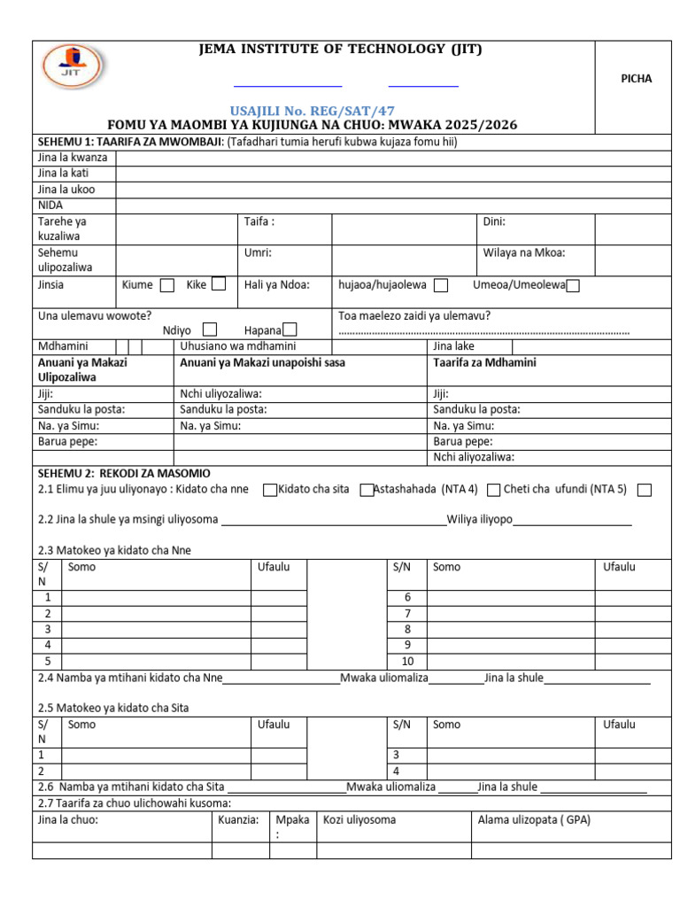 Applicationform | PDF