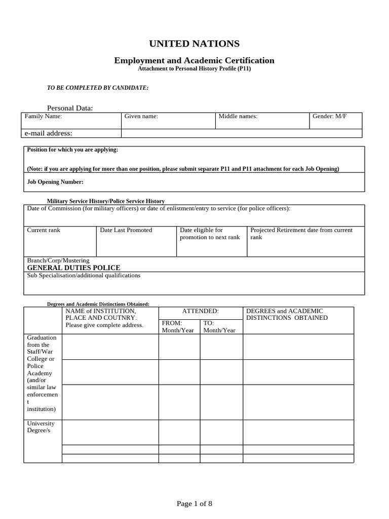 UN Employment Certification Form P11 | PDF | Justice | Crime & Violence