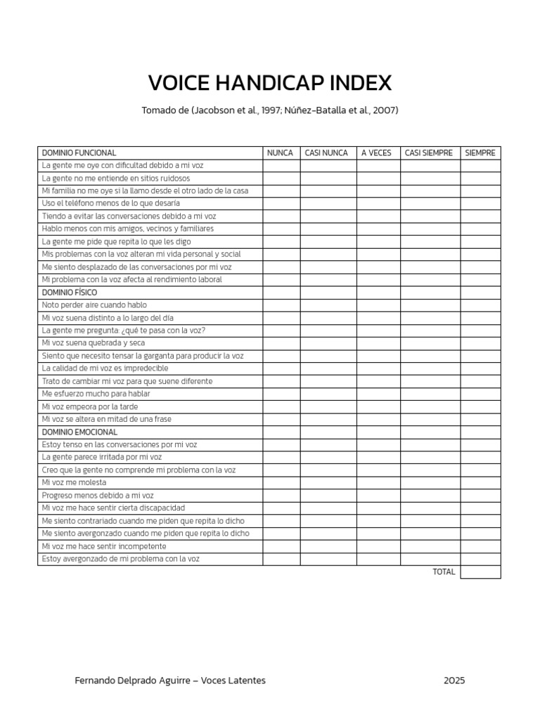 Voice Handicap Index | PDF | Sicología | Ciencias del comportamiento