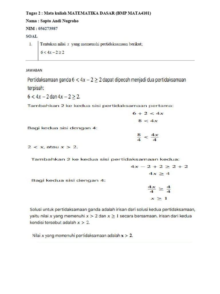 Tugas 2 Matematika Dasar | PDF