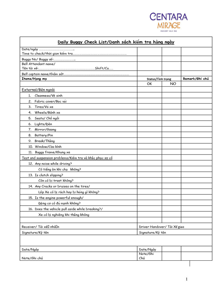 Daily Buggy Check List | PDF