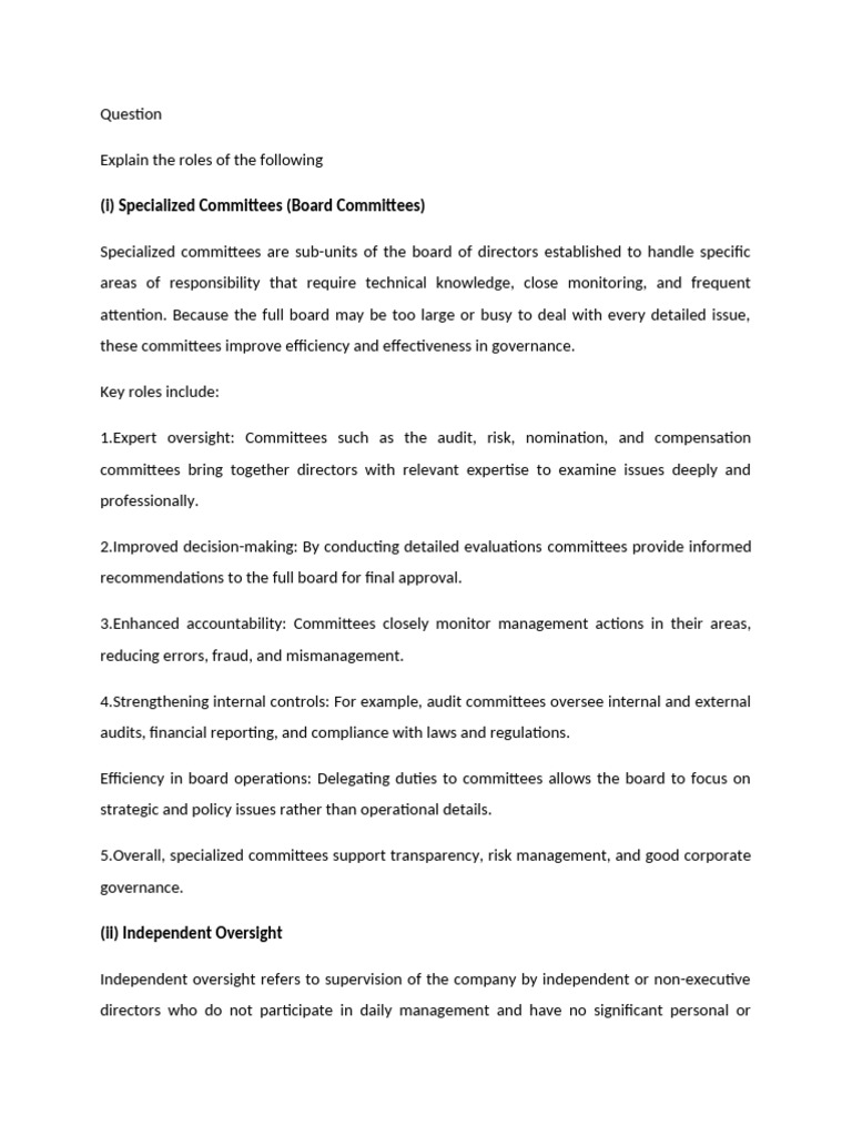 Roles in Corporate Governance Explained | PDF | Board Of Directors ...