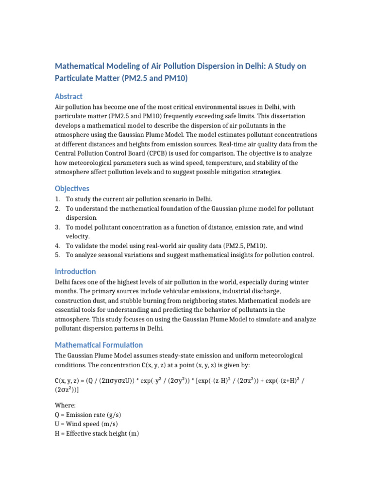 Air Pollution Dispersion Modeling in Delhi | PDF | Air Pollution ...