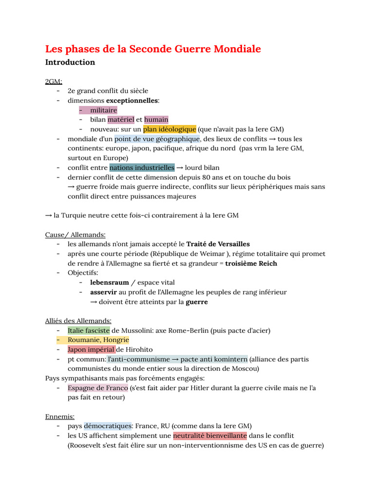 Phases clés de la Seconde Guerre Mondiale | PDF | Allemagne nazie ...