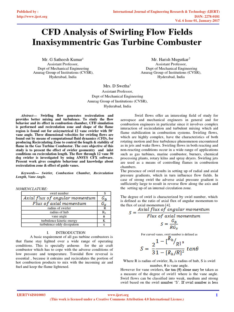 CFD Analysis of Swirling Flow in Combustors | PDF