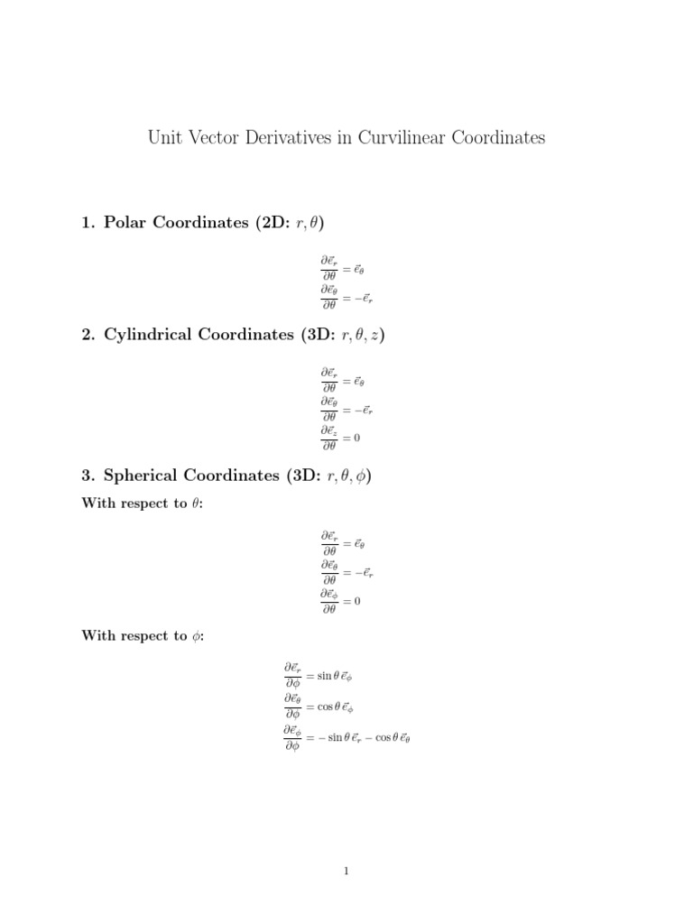 Unit Vector Derivatives in Curvilinear Coordinates | PDF