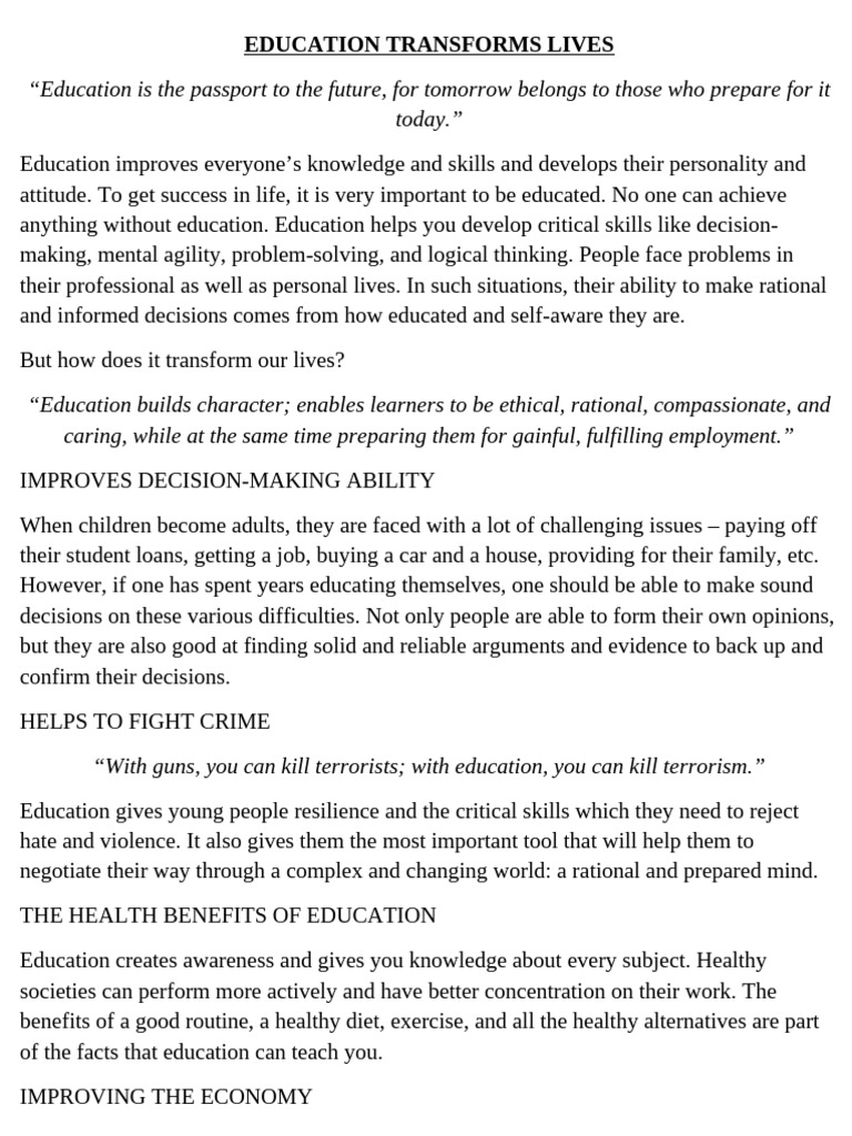 The Life-Changing Power of Education | PDF | Rationality | Knowledge