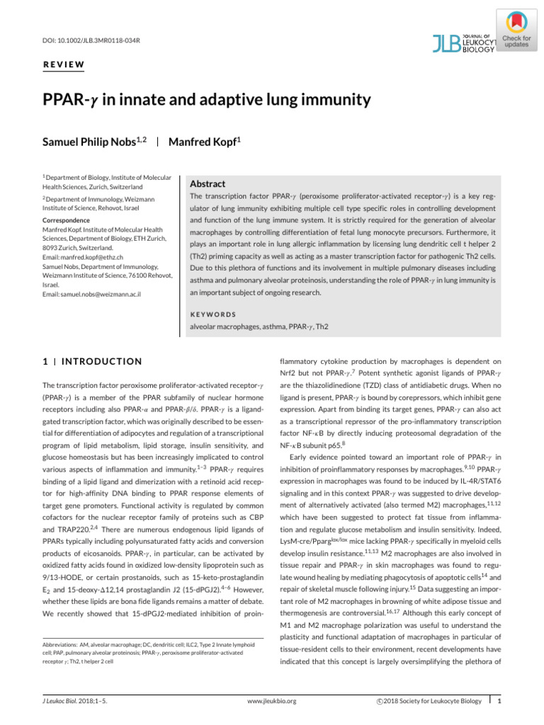 PPAR-γ in Lung Immunity and Inflammation | PDF | Macrophage | T Helper Cell