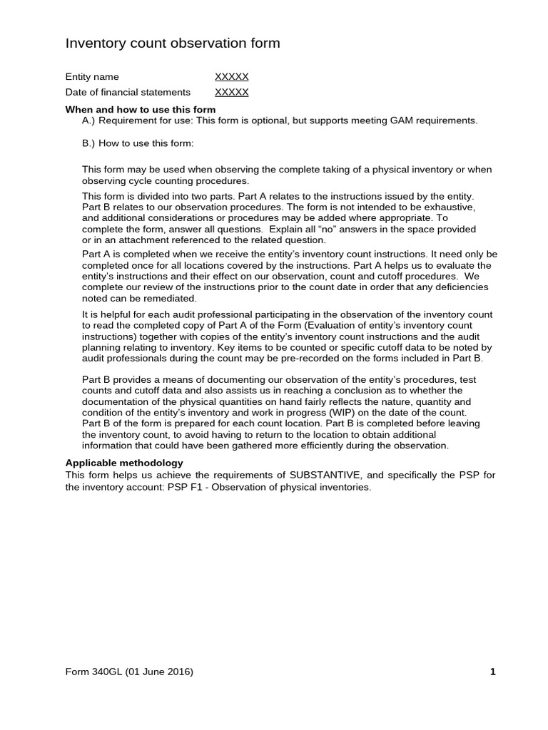 Observe Inventory Count Form | PDF | Inventory | Receipt