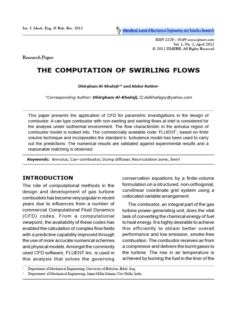 CFD Analysis of Swirling Combustor Flows | PDF | Computational Fluid ...