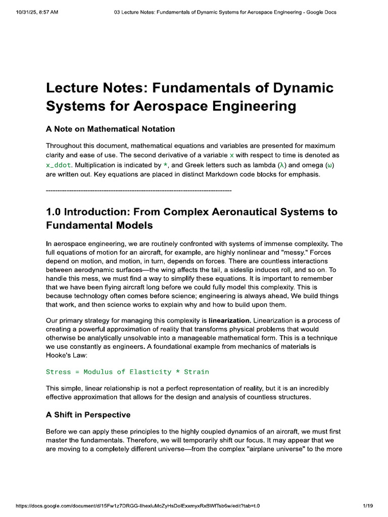 03 Lecture Notes - Fundamentals of Dynamic Systems For Aerospace ...