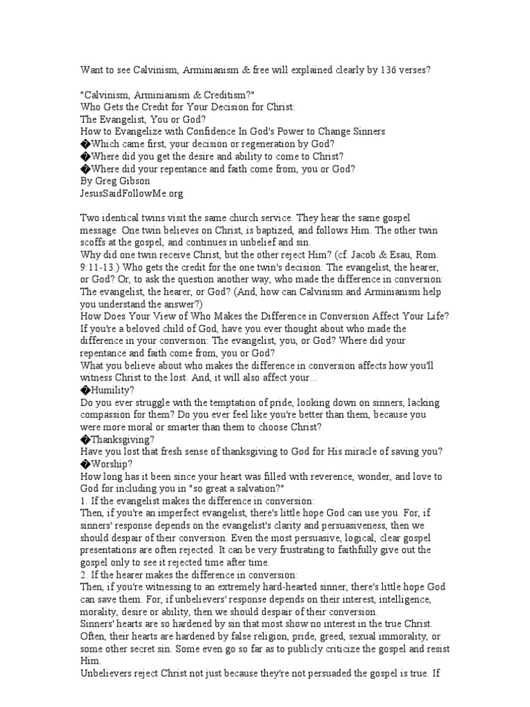 Calvinism vs. Arminian Download Free PDF Grace In Christianity