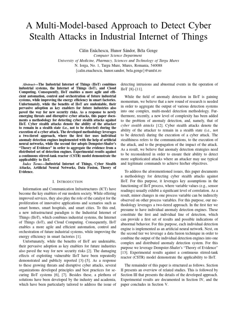 Detecting Cyber Stealth Attacks in IIoT | PDF | Dependent And ...