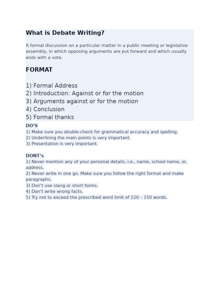 Guide to Effective Debate Writing | PDF