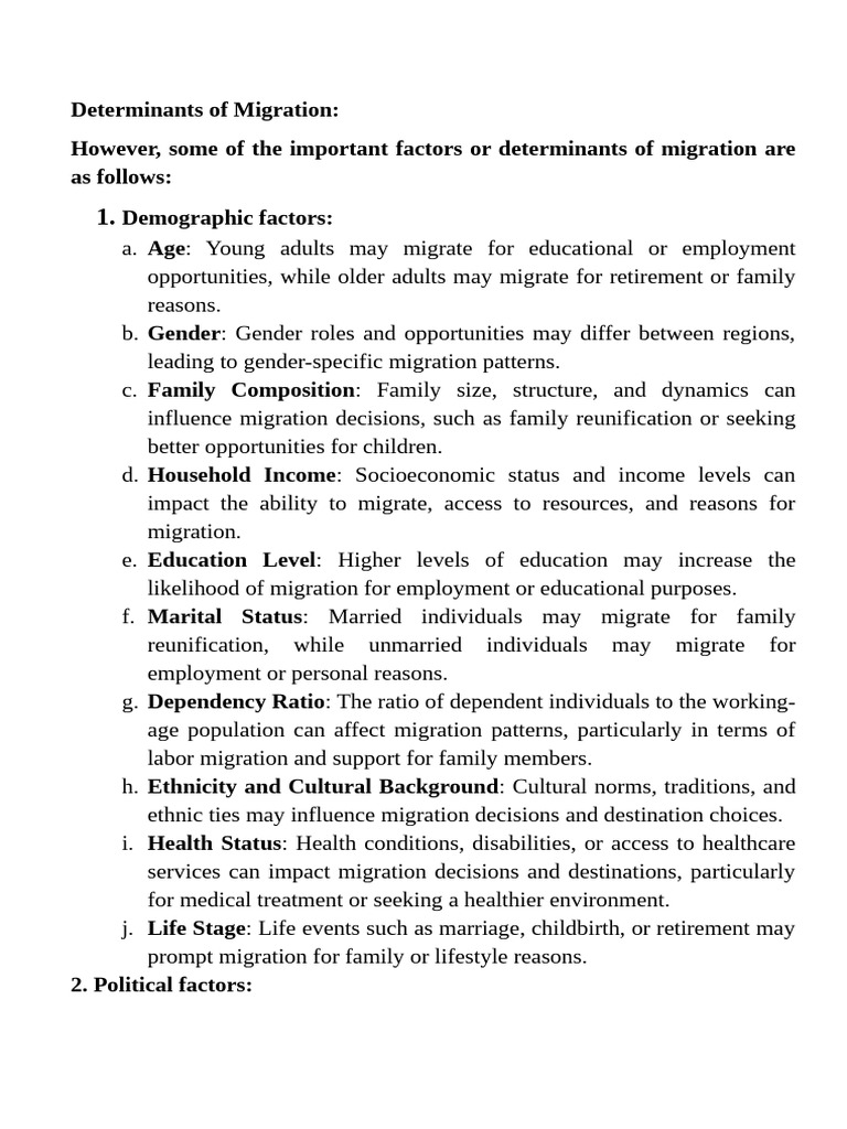 Determinants of Migration | PDF | Cost Of Living | Human Migration
