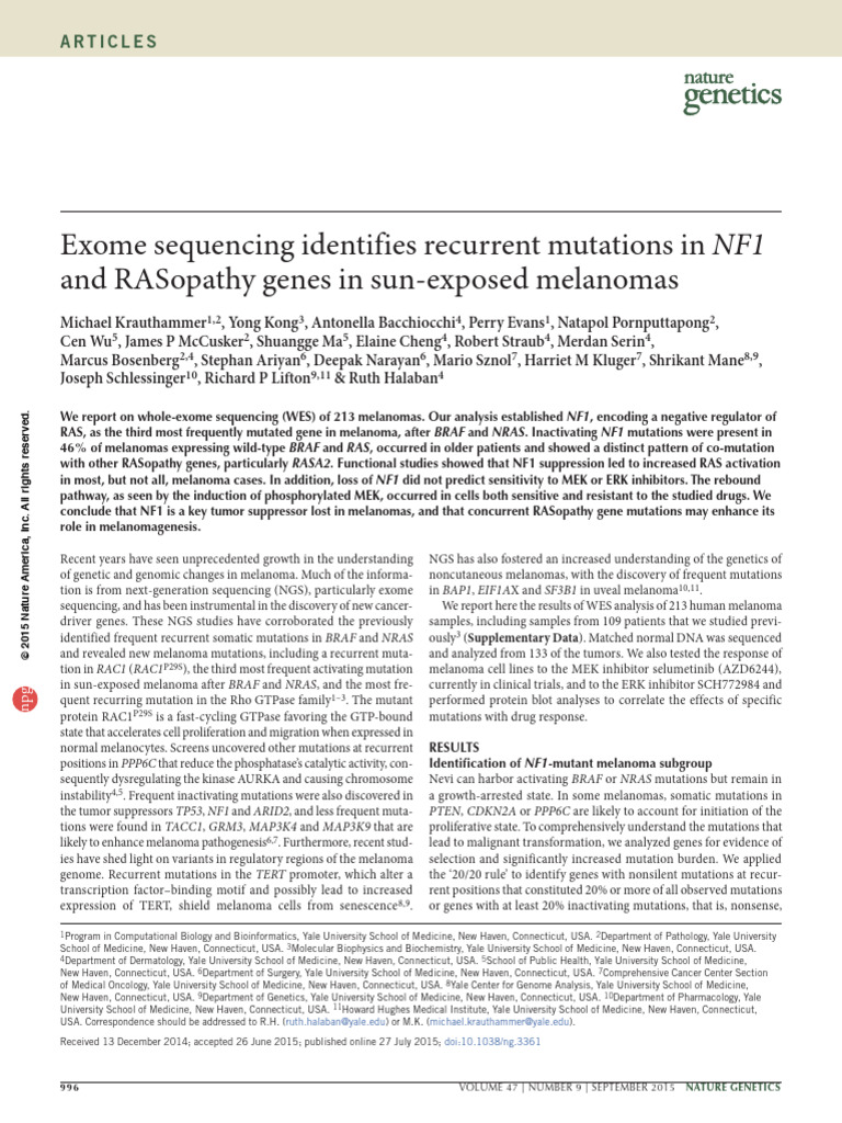 Exsome Sequence of NF1 | PDF | Melanoma | Mutation