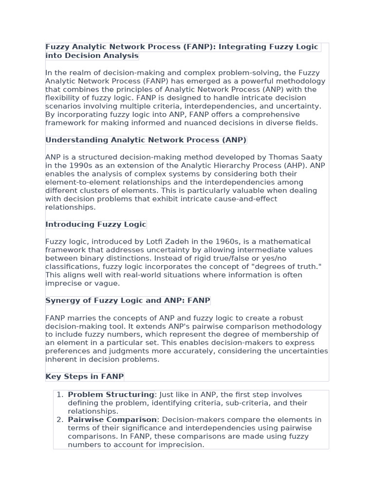 Fuzzy Analytic Network Process | PDF | Fuzzy Logic | Methodology