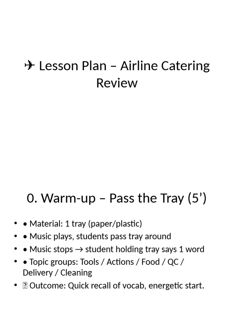 Airline Catering Review Lesson | PDF
